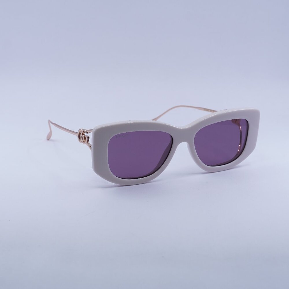 Gucci GG1566S 003 Sunglasses Ivory/Gold Rectangle Frame, Violet Lenses